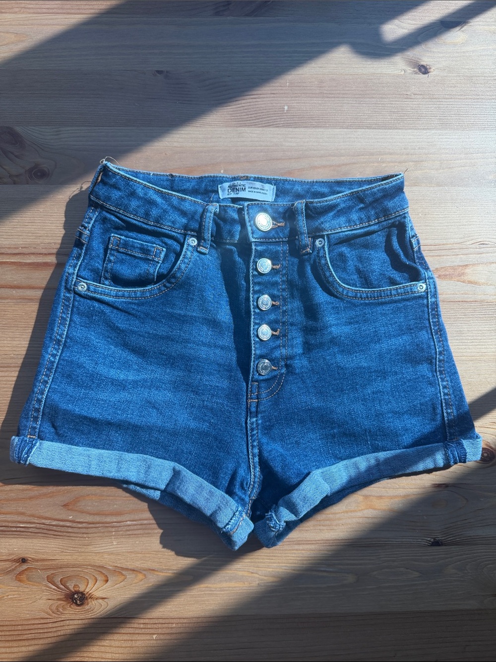 Zara Dark Blue High-Rise Button-Fly Denim Shorts size:EU32, USA:00